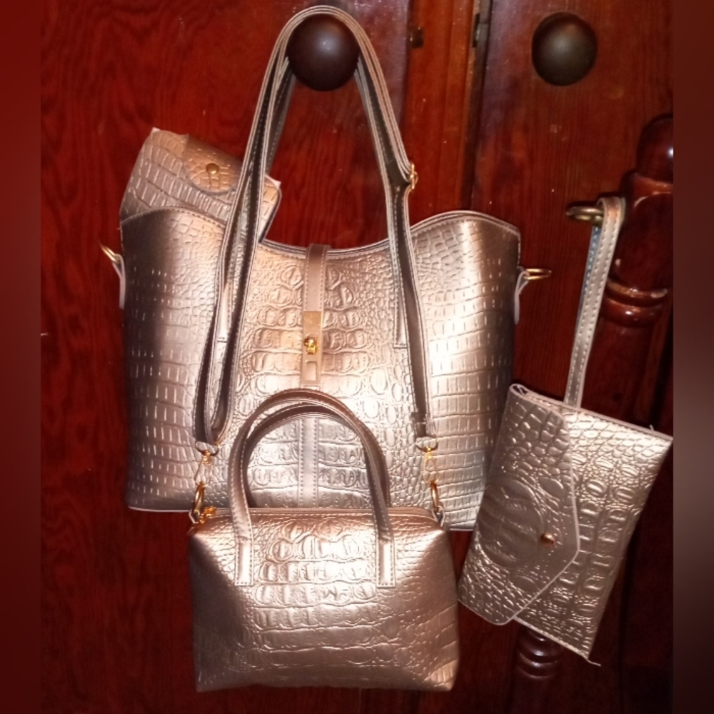 🌞Faux Crocodile Skin 4 piece Set. Champagne Color